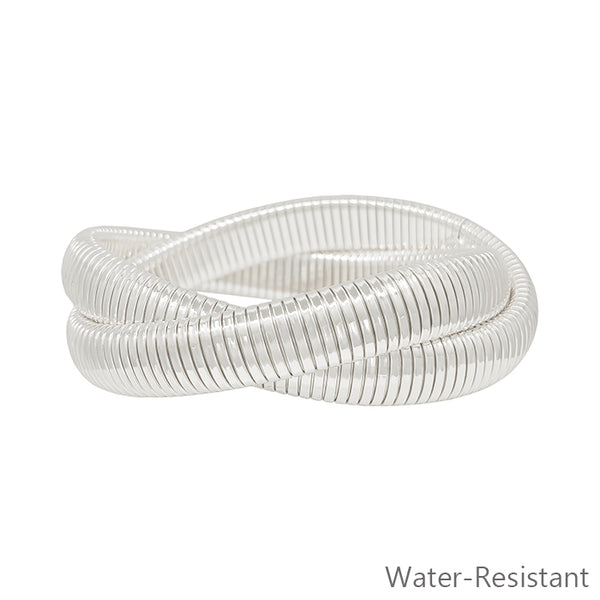 WATER RESISTANT 2 STRAND RIBBED TWISTED BRACELET, SILVER