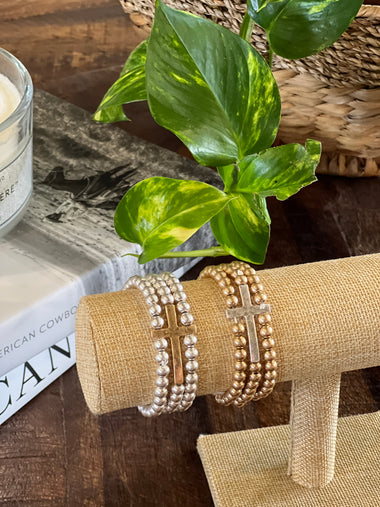 BEADED STRETCH BRACELET W/ CROSS
