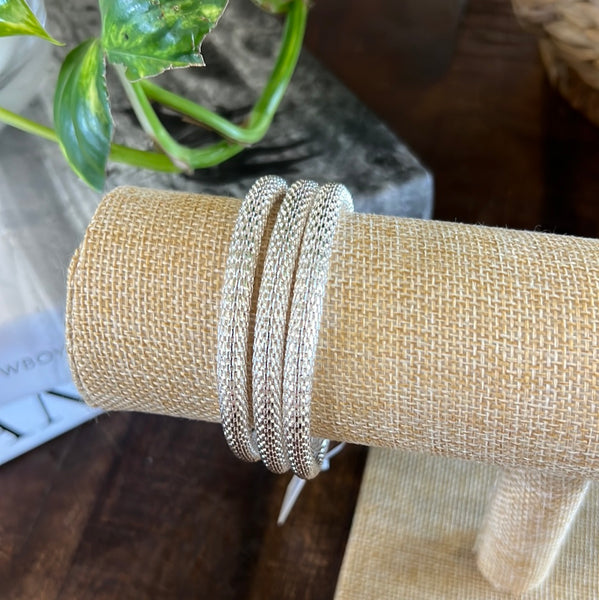 S/3 STRETCHED METAL CHAIN STRETCH BRACELETS, SILVER