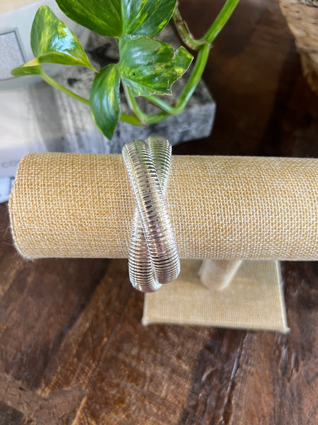 WATER RESISTANT 2 STRAND RIBBED TWISTED BRACELET, SILVER