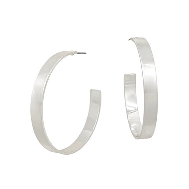 SATIN TEXTURED THIN HOOP EARRINGS, SILVER