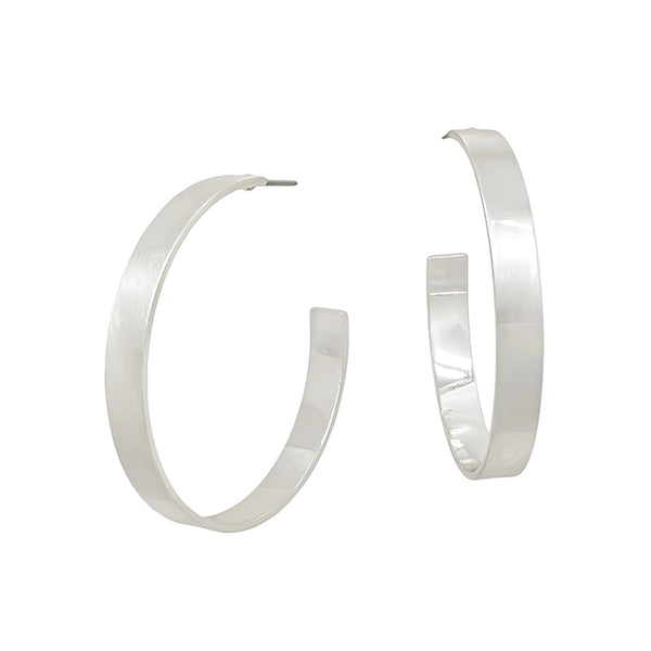 SATIN TEXTURED THIN HOOP EARRINGS, SILVER