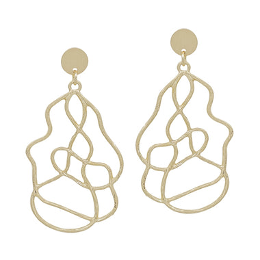 CIRCLE STUD EARRING W/ ORGANIC SHAPE DROP, GOLD