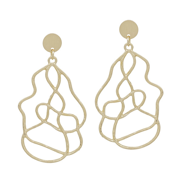 CIRCLE STUD EARRING W/ ORGANIC SHAPE DROP, GOLD