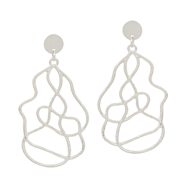 CIRCLE STUD EARRING W/ ORGANIC SHAPE DROP, SILVER