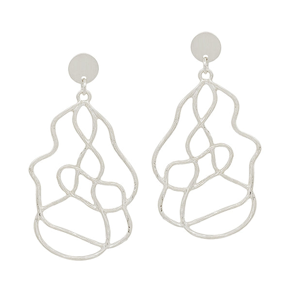 CIRCLE STUD EARRING W/ ORGANIC SHAPE DROP, SILVER