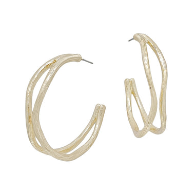 WORN WEAVED HOOP EARRING, GOLD