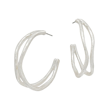 WORN WEAVED HOOP EARRING, SILVER