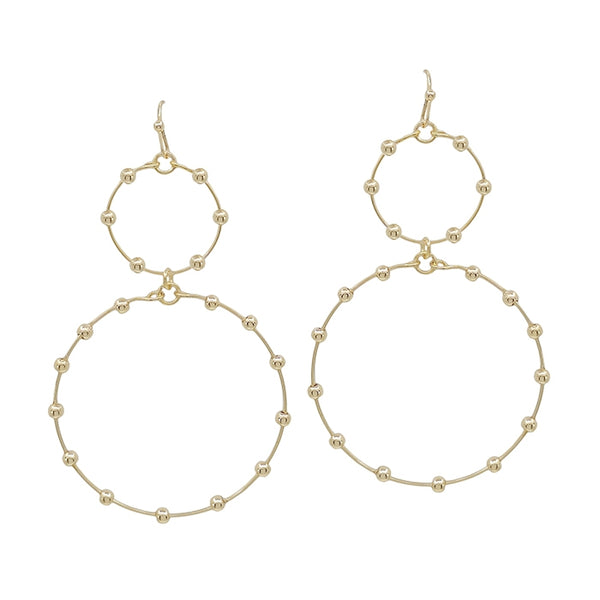 DOUBLE CIRCLE W/ BEADED ACCENT EARRINGS, GOLD