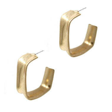 WORN HAMMERED SQUARE HOOP EARRING, GOLD