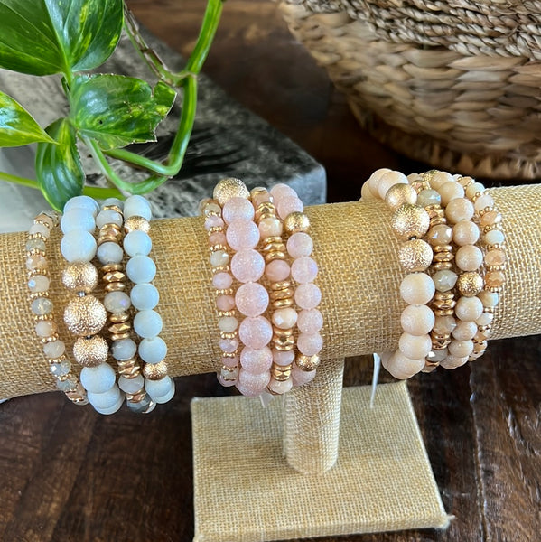 S/4 STONE, GOLD & CRYSTAL STRETCH BRACELETS