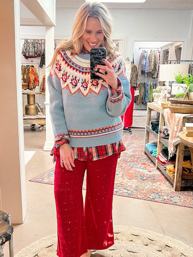 FAIR ISLE SWEATER, DUSTY BLUE