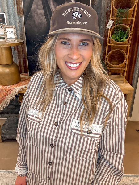 PRAIRIE PINSTRIPE BUTTON DOWN, TAUPE