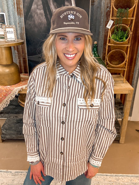 PRAIRIE PINSTRIPE BUTTON DOWN, TAUPE