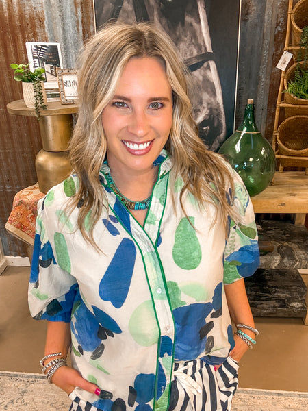 GREEN PIPED BLOUSE