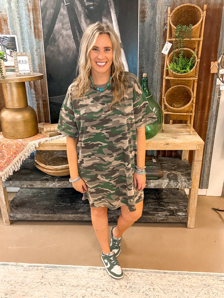 CAMO WASHED T-SHIRT DRESS