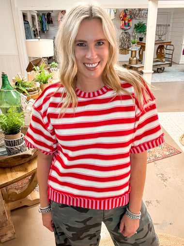 MIX STRIPE TOP, RED