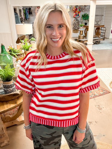 MIX STRIPE TOP, RED