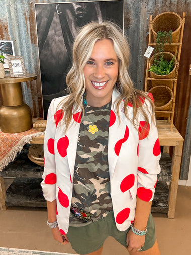 SEEING DOTS BLAZER, ECRU RED