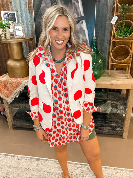 SEEING DOTS BLAZER, ECRU RED