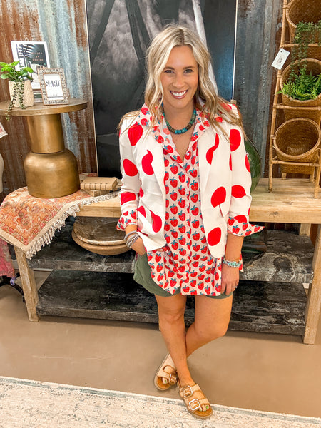 SEEING DOTS BLAZER, ECRU RED