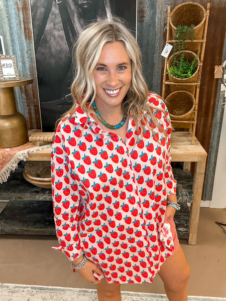 STRAWBERRY PRINT OVERSIZED SHIRT/DRESS