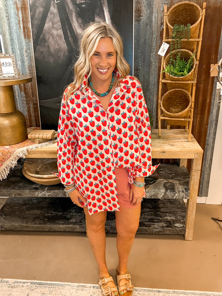 STRAWBERRY PRINT OVERSIZED SHIRT/DRESS