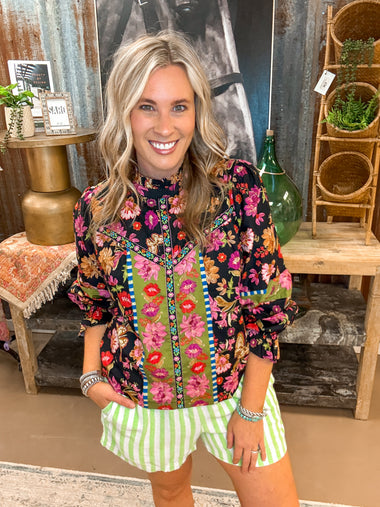 FRIDA FLORAL PRINT BLOUSE, BLACK