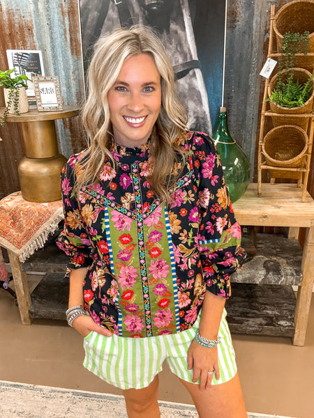 FRIDA FLORAL PRINT BLOUSE, BLACK