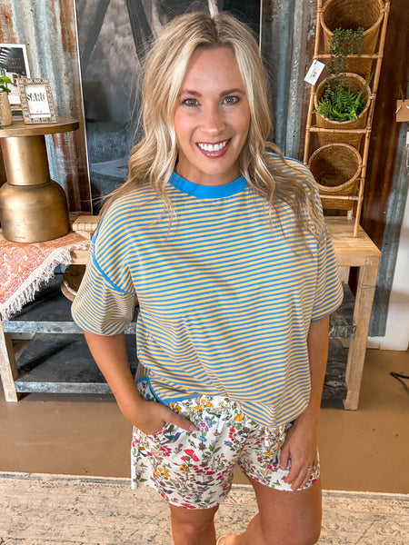 TUTTI FRUTTI STRIPE TEE, YELLOW/BLUE