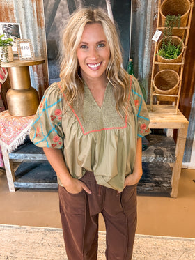 COTTON POPLIN TOP, THYME