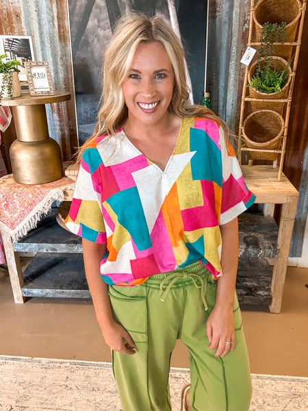 MALLORY MULTI COLOR V-NECK BLOUSE