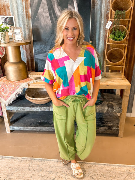 MALLORY MULTI COLOR V-NECK BLOUSE