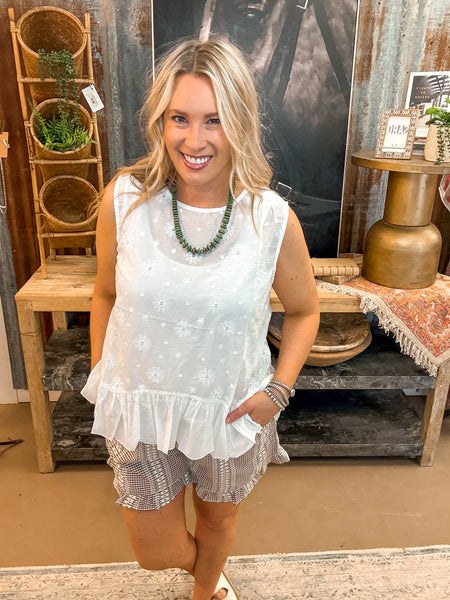 DAISY SLEEVELESS RUFFLE TOP, WHITE