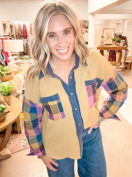 PLAID MIX BUTTON DOWN, MUSTARD