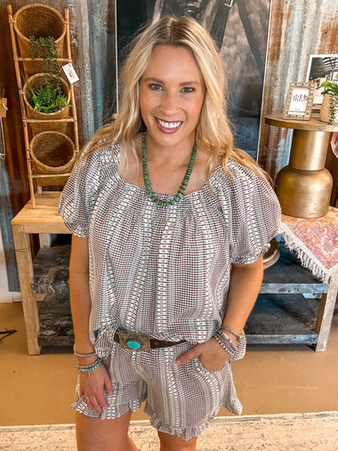 GINGHAM TUNIC & SHORTS SET, MOCHA