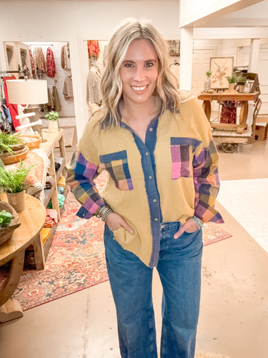 PLAID MIX BUTTON DOWN, MUSTARD
