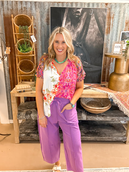 BOHO FLORAL PATCHWORK BUTTON DOWN