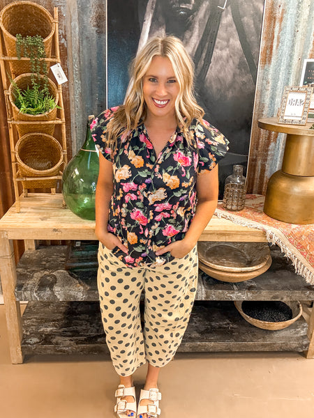 DOT PRINT BARREL PANTS, YELLOW