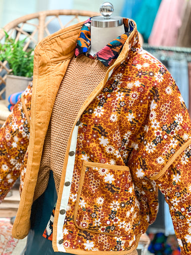 ORANGE BRICK FLORAL QUILTED JACKET