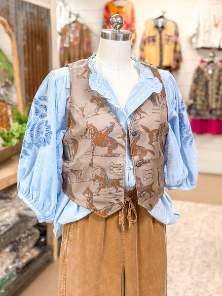 COTTON GAUZE BLOUSE W/ ARM DETAILS, COTTON BLUE