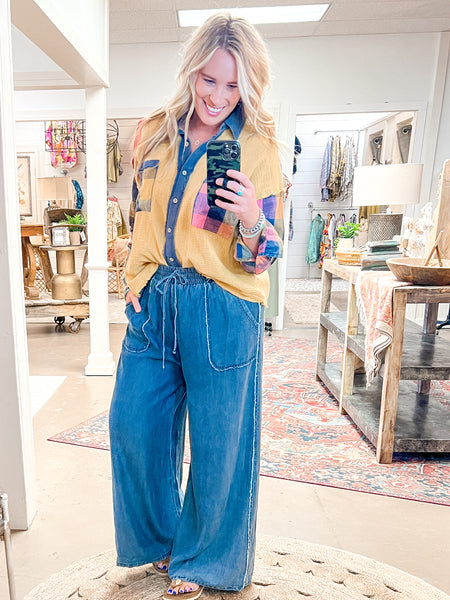 PLAID MIX BUTTON DOWN, MUSTARD