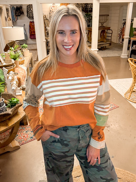 STRIPE MIX TERRY SOFT WASHED PULLOVER, RUST