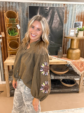 CRINKLED BLOUSE, OLIVE