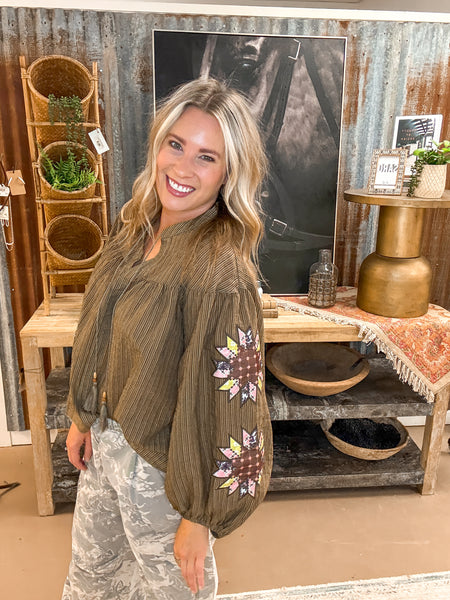 CRINKLED BLOUSE, OLIVE