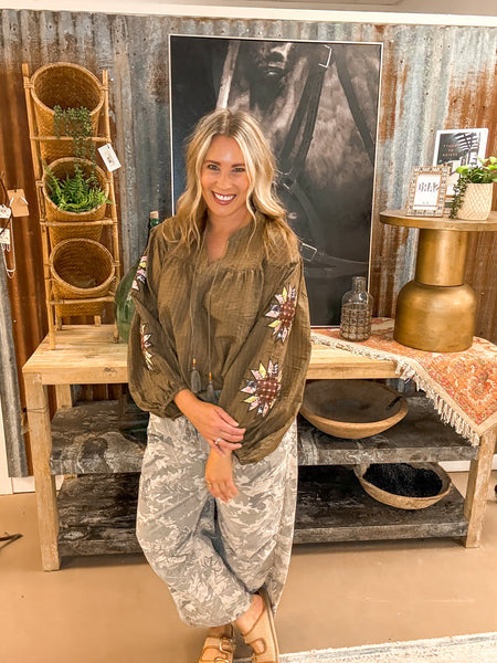CRINKLED BLOUSE, OLIVE