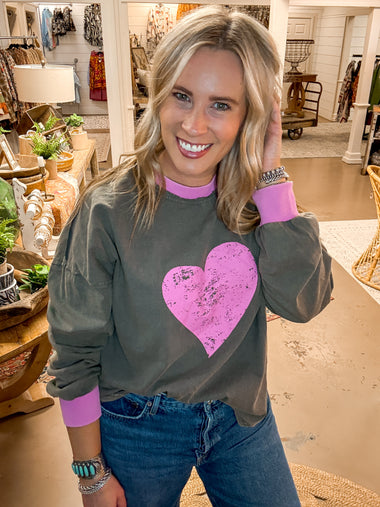 HEART EYES LONG SLEEVE TEE, ASH