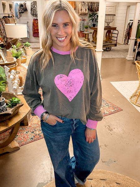 HEART EYES LONG SLEEVE TEE, ASH