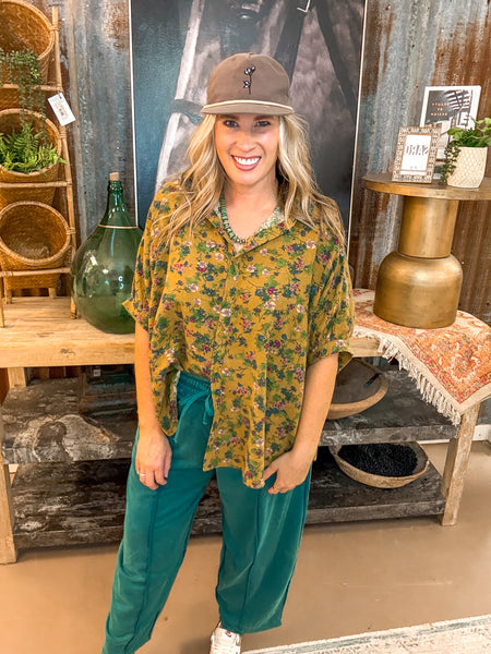 MADDIE MINERAL WASHED BARREL PANTS, TEAL