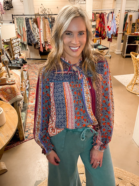 PAM PRINTED TIE FRONT TOP